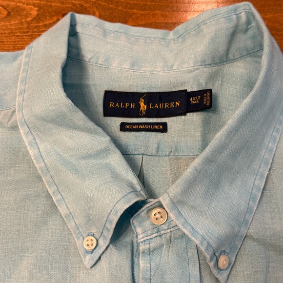 Ralph Lauren Linen Bright Blue Ocean Wash S/S Button Down Shirt Size‎ 4XLT *READ - Picture 5 of 9